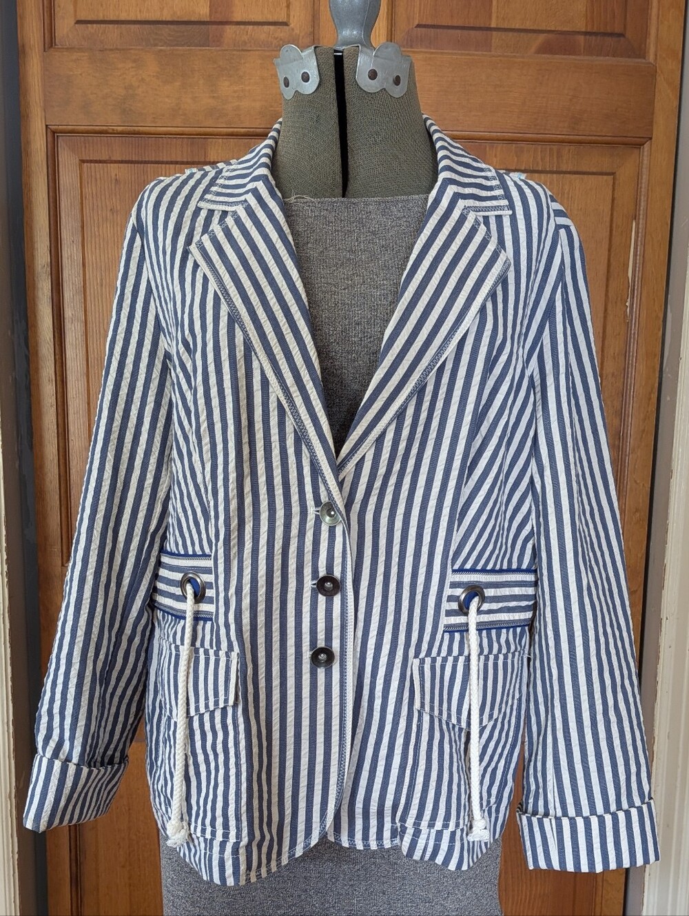 Coldwater Creek Navy and White Striped Blazer